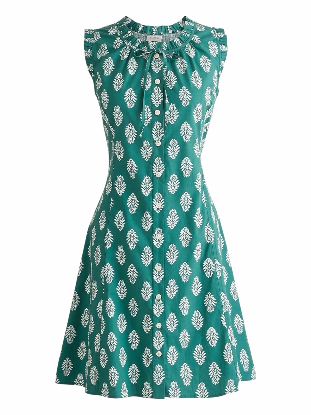 NWT! J. Crew Cotton Ruffle Tie-Neck Mini Dress in Lampost Green. Size 10.